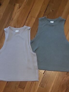 H&M Ribbed Tank Tops in Taupe and Olive Gray